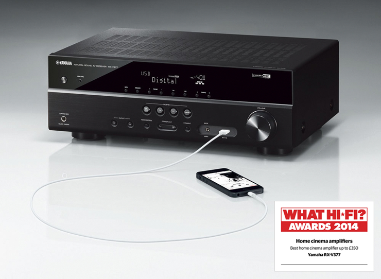 j9集团5.1声道家庭影院收音扩音机RX-V377 荣获2014年度What Hi-Fi?五星评价大奖
